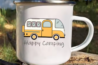 Enamel Happy Camper Mug - Yellow