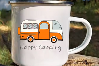 Enamel Happy Camper Mug - Orange