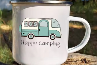 Enamel Happy Camper Mug - Blue