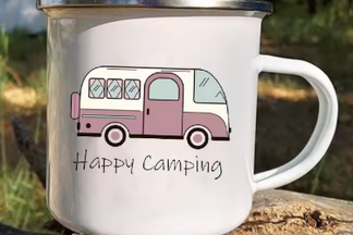 Enamel Happy Camper Mug - Pink
