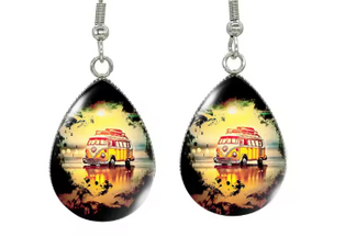 Camping Themed Earrings - van on beach
