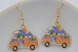 Camping Themed Earrings - orange van
